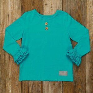 Eleanor Rose 8/10 Teal Long-Sleeve Top with Ruffle Cuffs